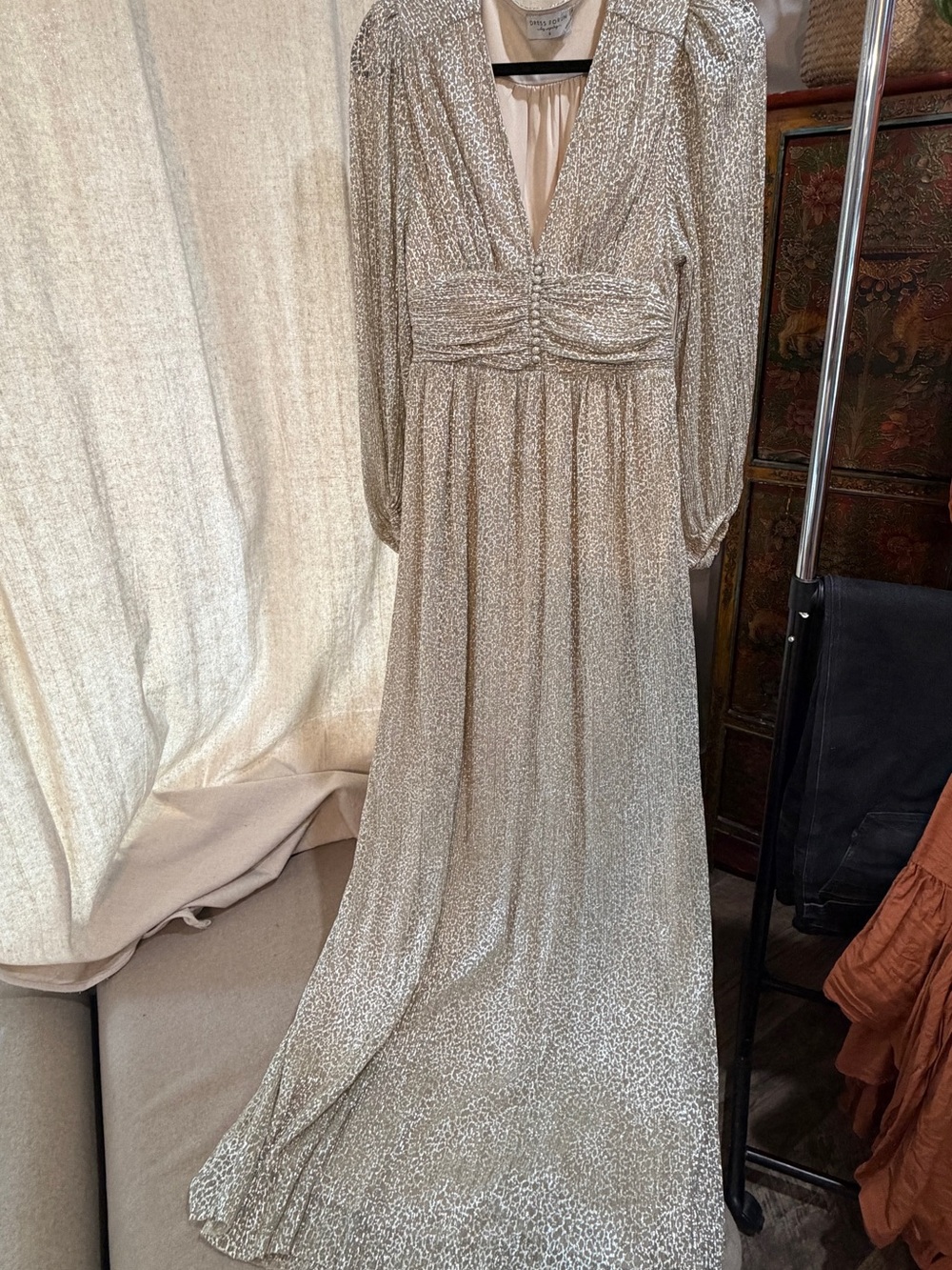 Dress Forum Metallic Cream Gold-Thread Maxi Dress